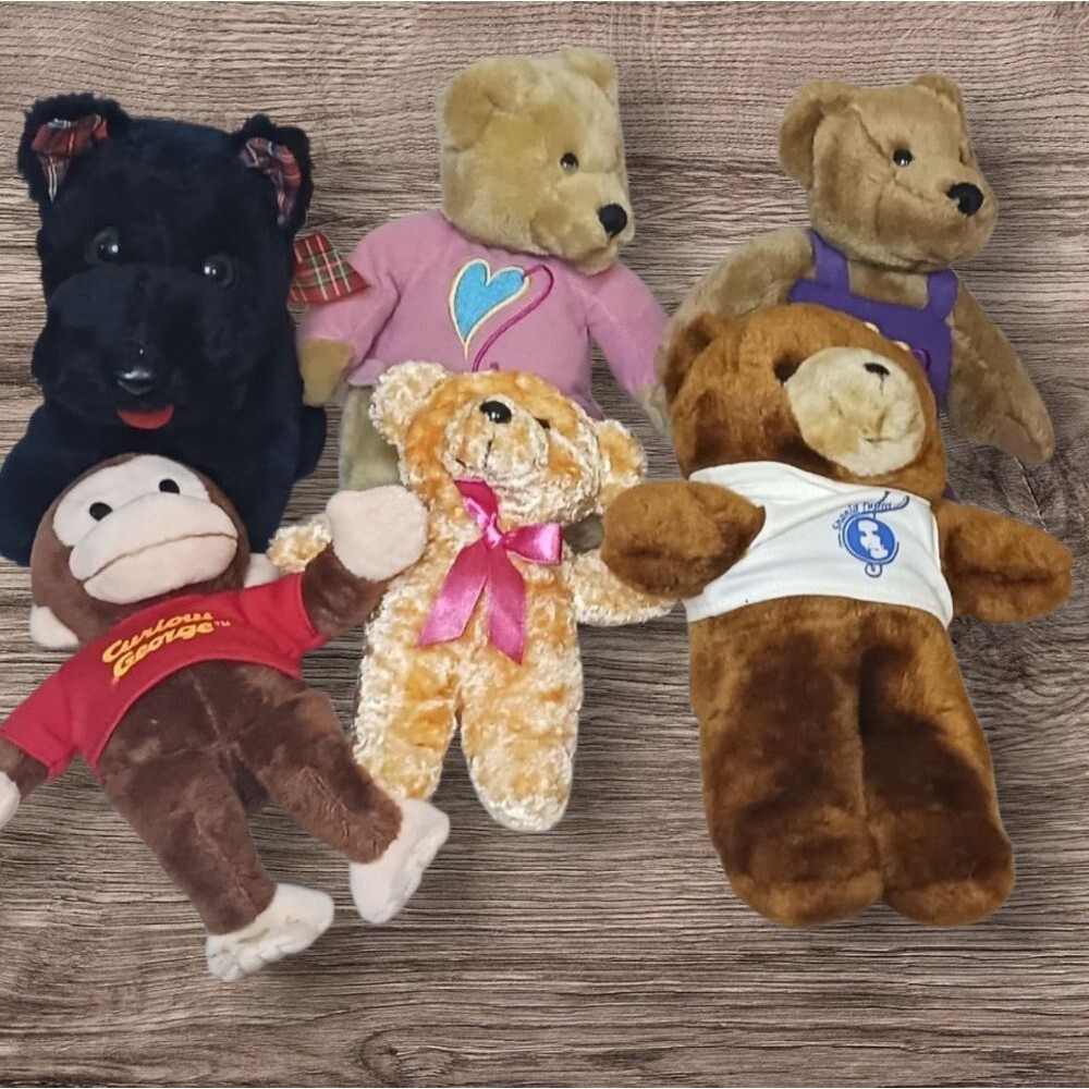 Gift Assortment of Plush Toys Bundle Of 6 Pcs 4 bears, 1 monkey, and 1 puppy